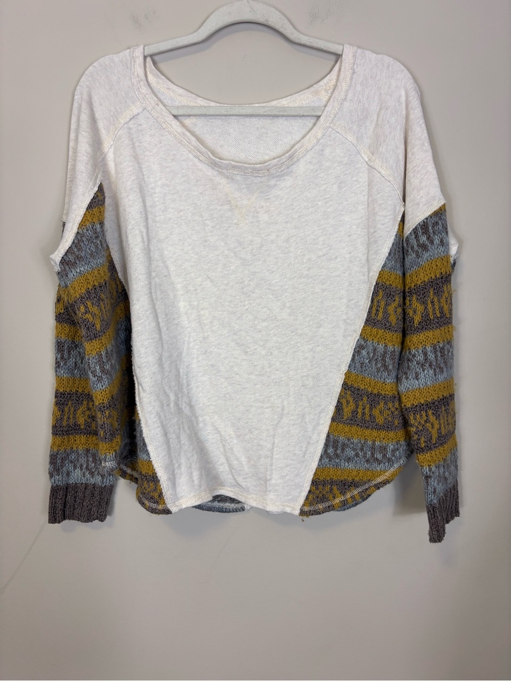 Free People Cream Knit Pullover with Subtle Texture Sweater Sleeves XL